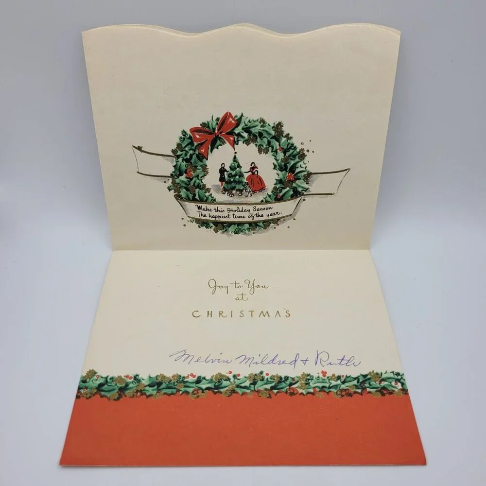 Vintage 1951 Joy To You‎ At Christmas Greeting Card With Envelope